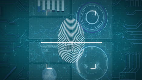 animation of fingerprint over data processing and diagrams