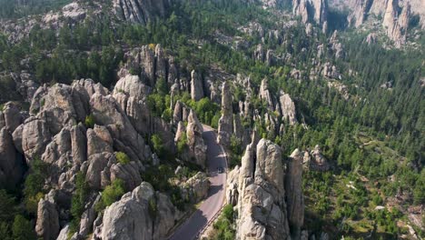 Car-driving-Needles-Scenic-highway,-Black-Hills-South-Dakota