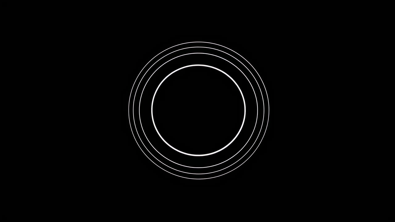 Monochrome Concentric Rings Pulse On Black, Central Circle Expands And Contracts In Smooth Loop Creating