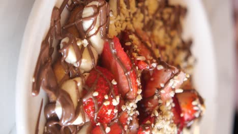 strawberry waffle dessert with chocolate sauce
