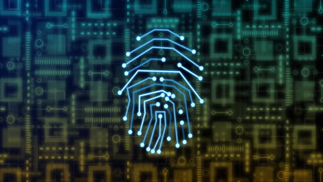 animación de huellas digitales a través de una red de conexiones y formas