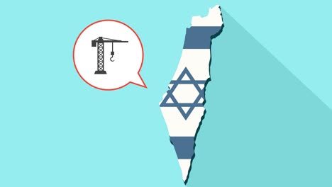animación de una larga sombra mapa de israel con su bandera y un globo cómico con una grúa de construcción