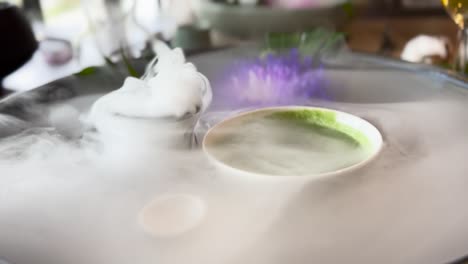 aesthetic dry ice smoky soup tray fancy fine dining