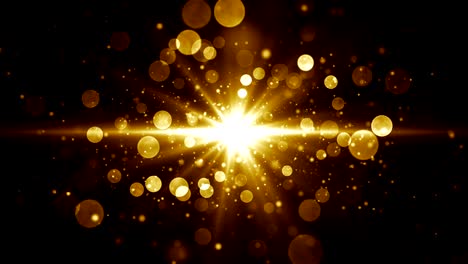 abstract glamour background for greetings and celebration. star burst at the center with golden shiny particles. seamless loop.