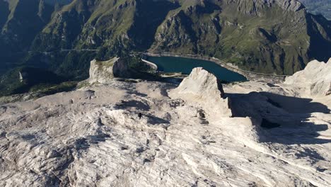 aerial views of marmolada mountain in the dolomites, italy