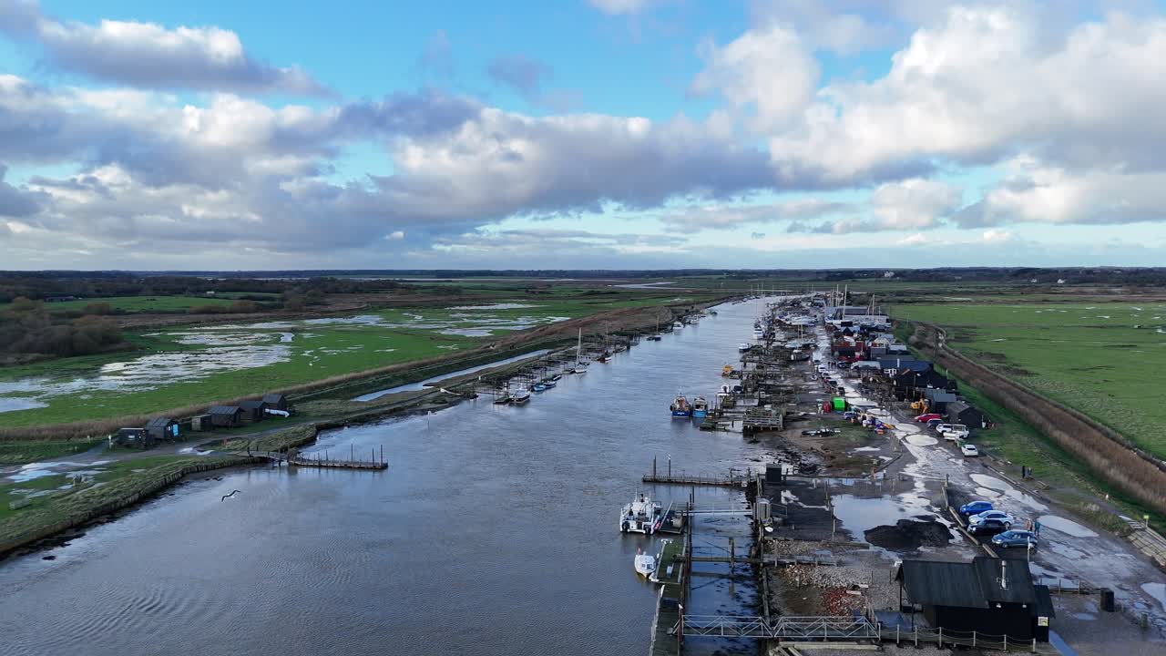 Southwold Harbour mooring in Suffolk UK drone,aerial
