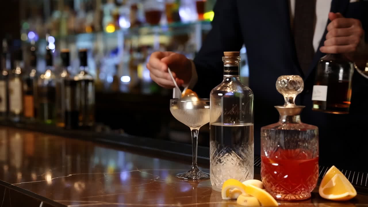 Bartender preparing cocktails at an elegant bar