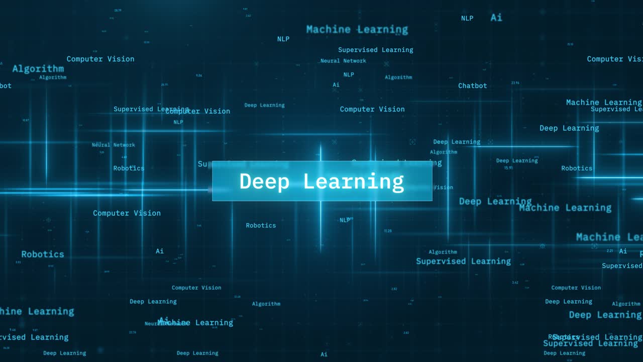 Deep Learning Text Reveal over Dynamic Moving Lines on Futuristic Background