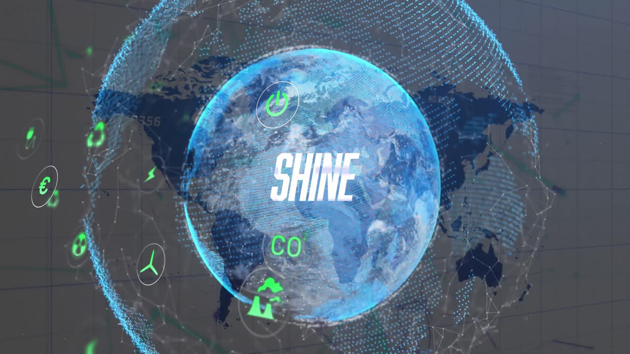 지구의 어두운 배경 위에 떨어지는 아이콘의 애니메이션