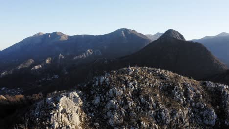 aerial - beautiful morning in mountains around lake skadar, montenegro, circle pan