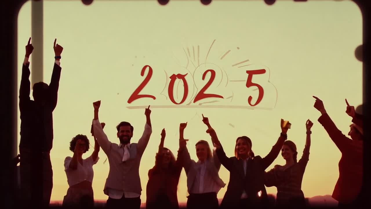 2025년 새해를 축하하는 친구들의 그룹