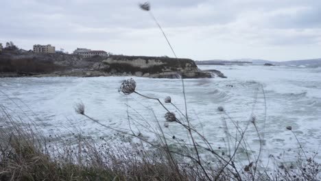 Costa-Del-Mar-De-Invierno-Con-Viento-Fuerte-Y-Olas-Grandes