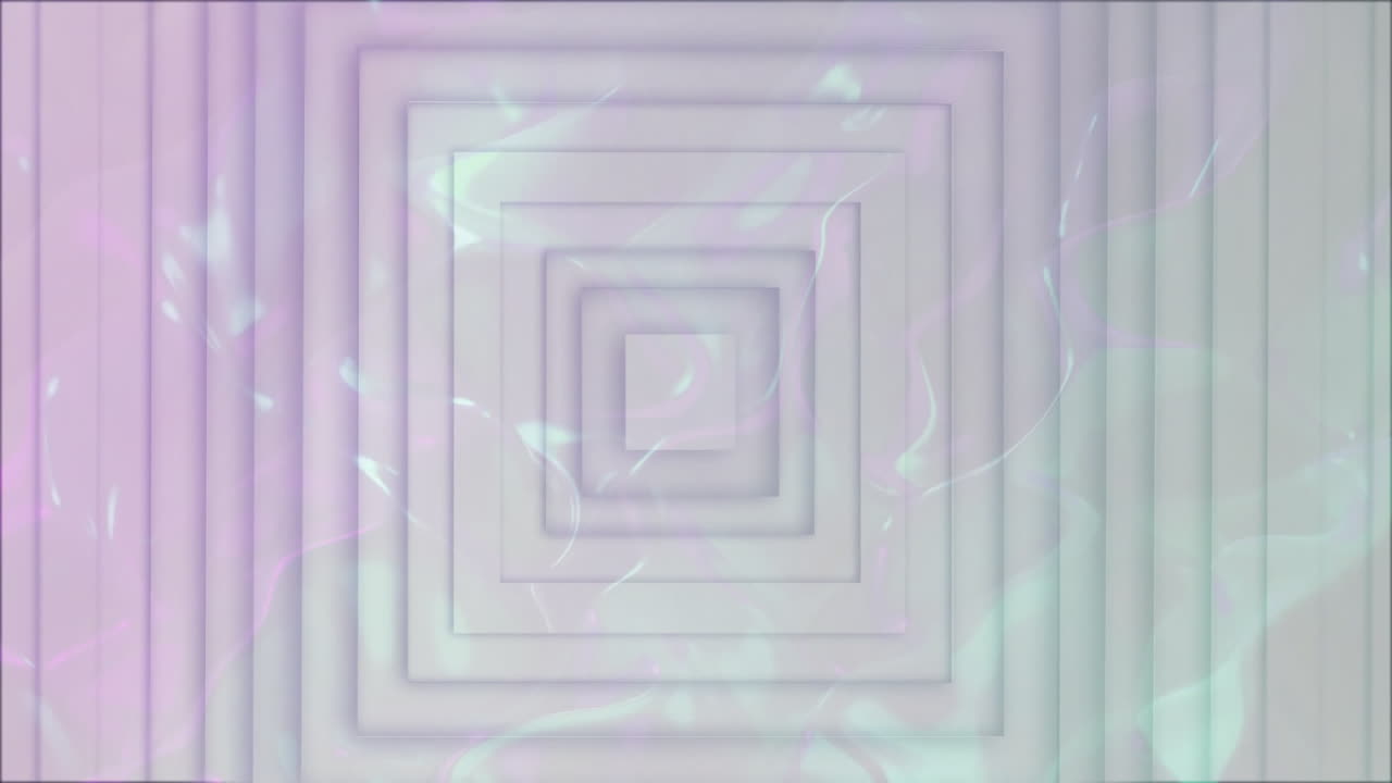 Animation of glowing light trails moving over white pulsating square background