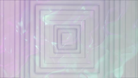 animation of glowing light trails moving over white pulsating square background