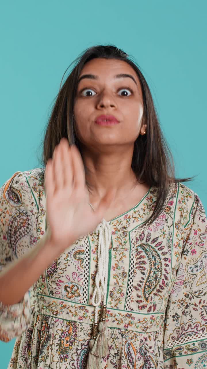 Shocked Indian Woman Gesturing Stop and Saying No