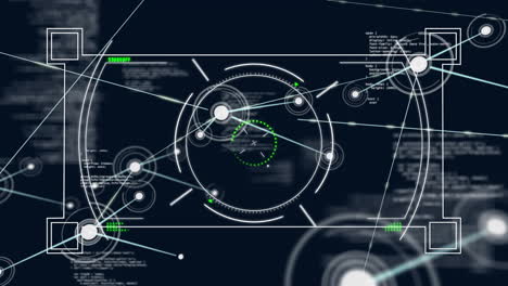 scope scanning over network of connections and data processing on black background