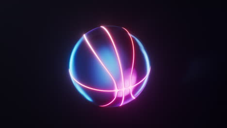 loop animation of basketball with dark neon light effect, 3d rendering.