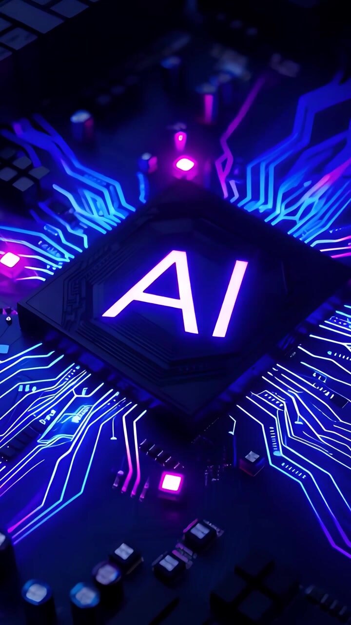 Sfondo Tecnologico Futuristico con Scheda Madre e Chip AI 4K