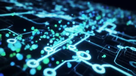 exploring the intricate digital circuitry of advanced technology: a glimpse into the connection between data and innovation through glowing lines and dots