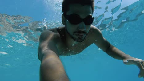 joven, buceo libre, en, un, playa