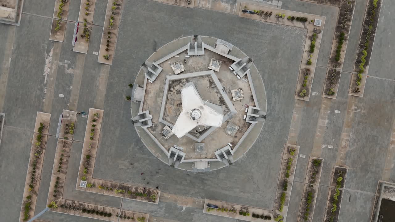 Aerial footage above the Win Win memorial monument, Phnom Penh, Cambodia. Drone top down footage spin around the place from right to left