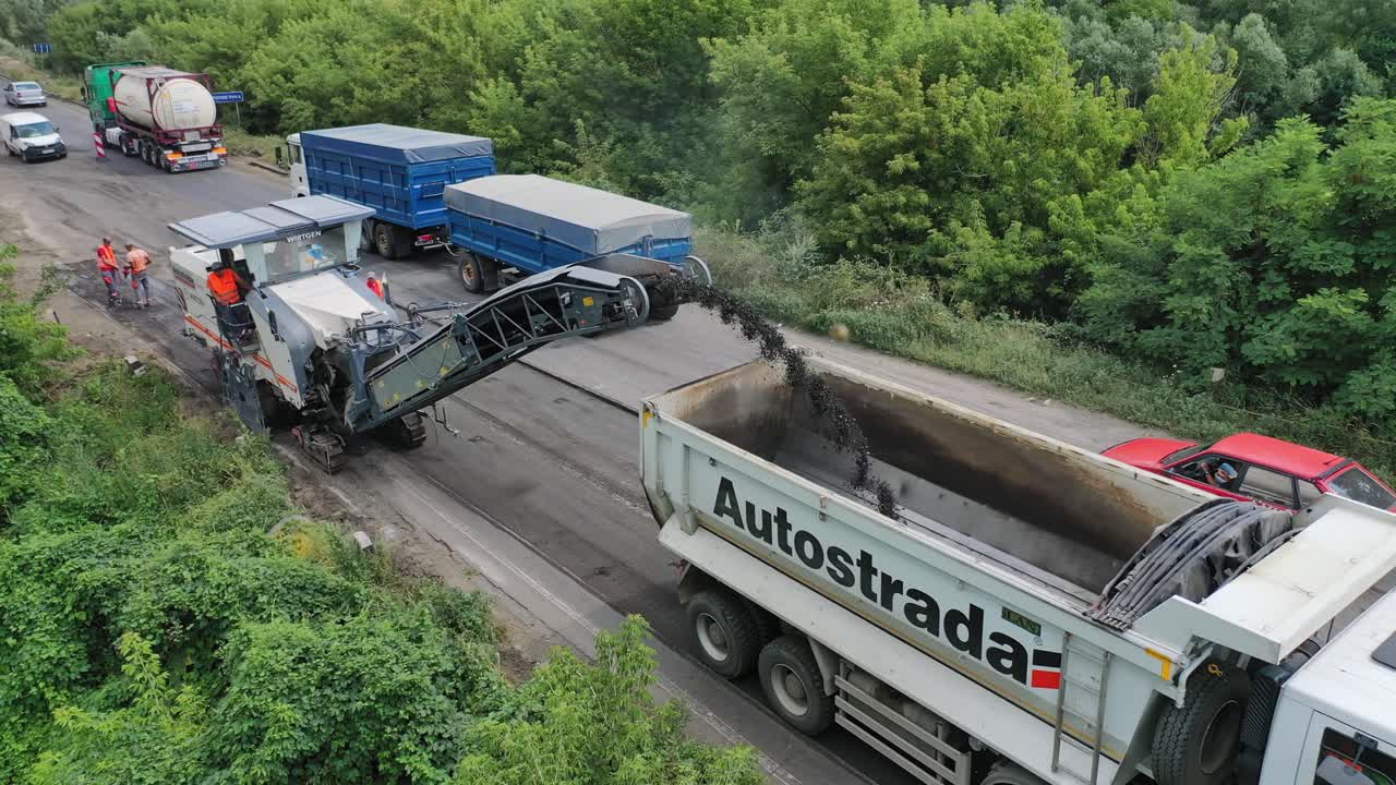 Construction of suburban road. Aerial view construction of new highway road
