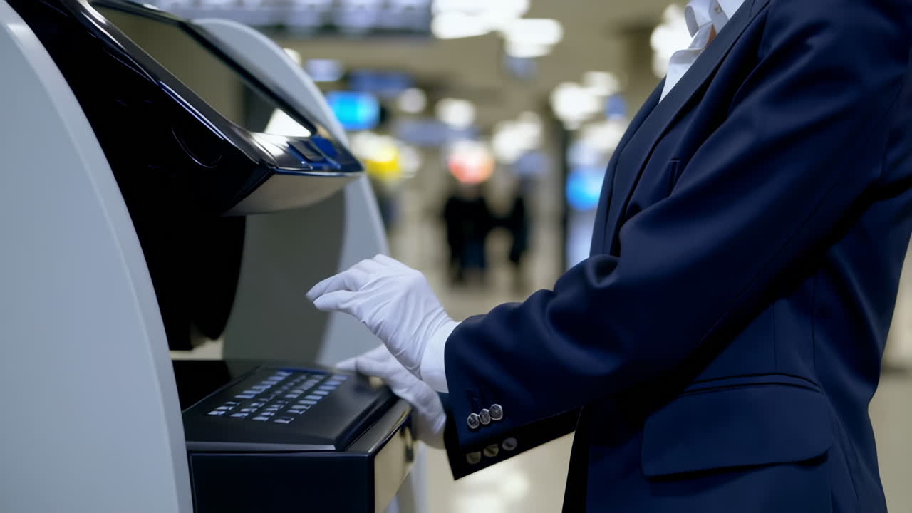 Businesswoman using an Airport Self-Service Kiosk