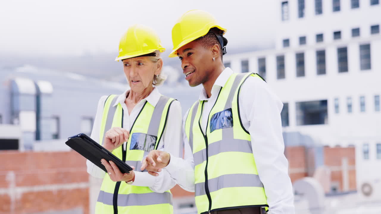 tableta, sitio de construcción o personas de ingeniería
