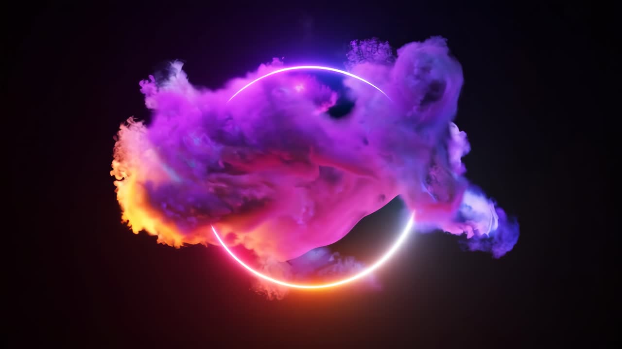 círculo de neón abstracto con humo