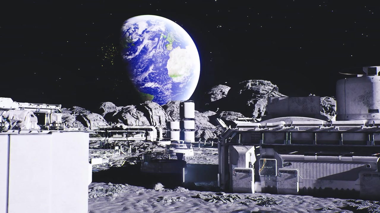 Lunar industrial setup earthlit lunar processing plant with infrastructure