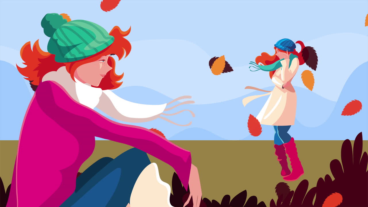 Due donne che si godono il paesaggio autunnale