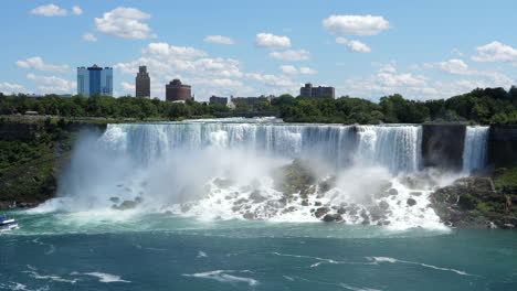 Vista-En-Cámara-Lenta-De-Las-Icónicas-Cataratas-Del-Niágara-Entre-Estados-Unidos-Y-Canadá,-Trípode