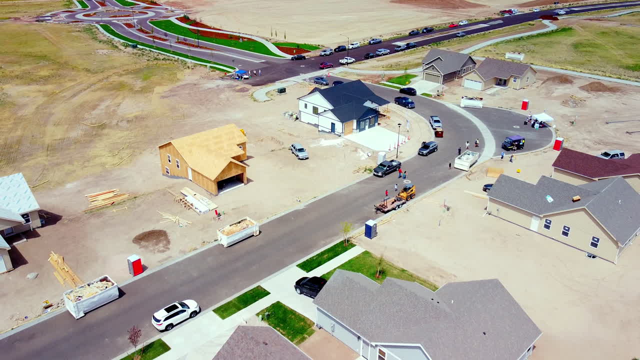 Drone Out to reveal Construction in New Subdivision