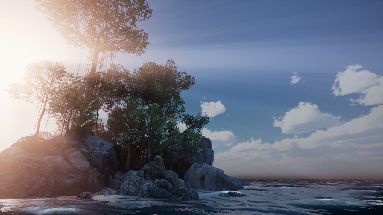 Isola rocciosa con alberi sull'oceano
