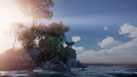 isla rocosa con árboles como el océano