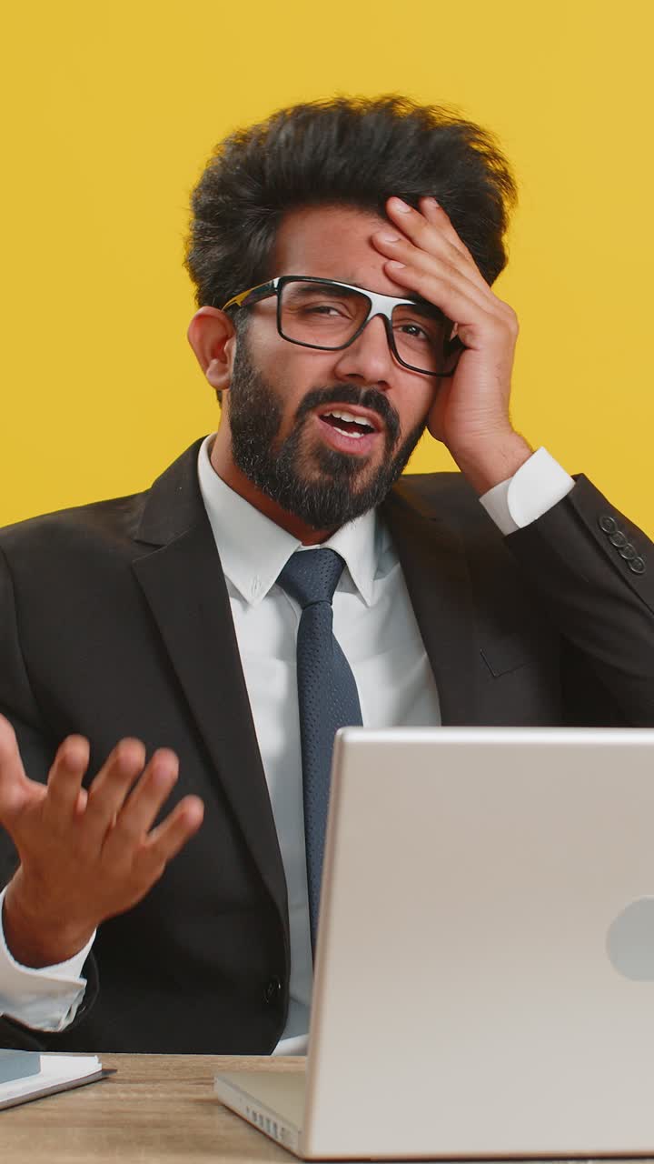 Business man asking reason of failure irritation feeling bored disappointed in result bad news