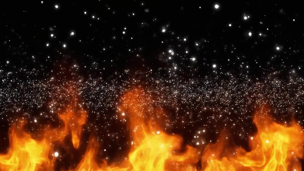Sfondo astratto di fiamme di fuoco che si innalzano e particelle incandescenti fluttuanti