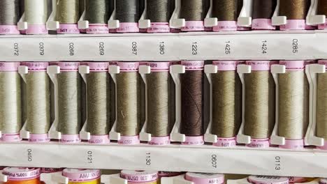 many threads of different colors placed on racks in the workshop of a clothing atelier many threads of different colors placed on racks in the workshop of a clothing atelier video