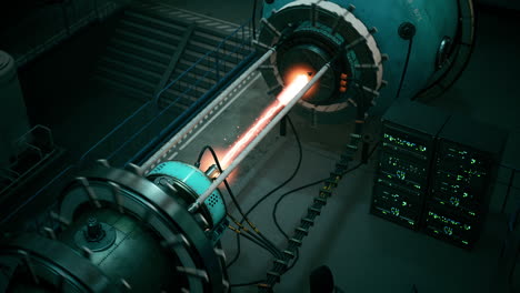 futuristic scifi laboratory with advanced laser technology and machinery