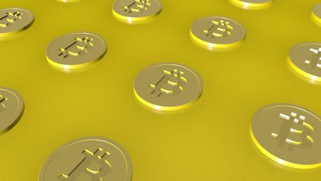 cámara moviéndose a través de bitcoins dorados