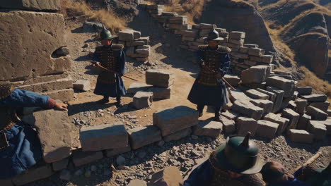 ancient soldiers working on the great wall of china