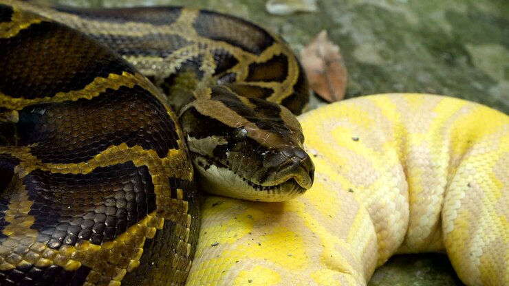 Birmese pythons op de grond
