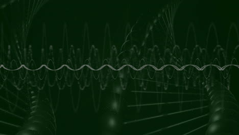 Animation of spirals over dna strand on black background