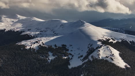 cornice vail pass colorado rocky mountain backcountry high altitude ski snowboard backcountry avalanche terrain peaks sunlight on forest winter spring snowy peaks evening clouds sunset forward pan up