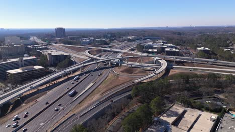static drone shot of ga-400 and i-285 traffic.
