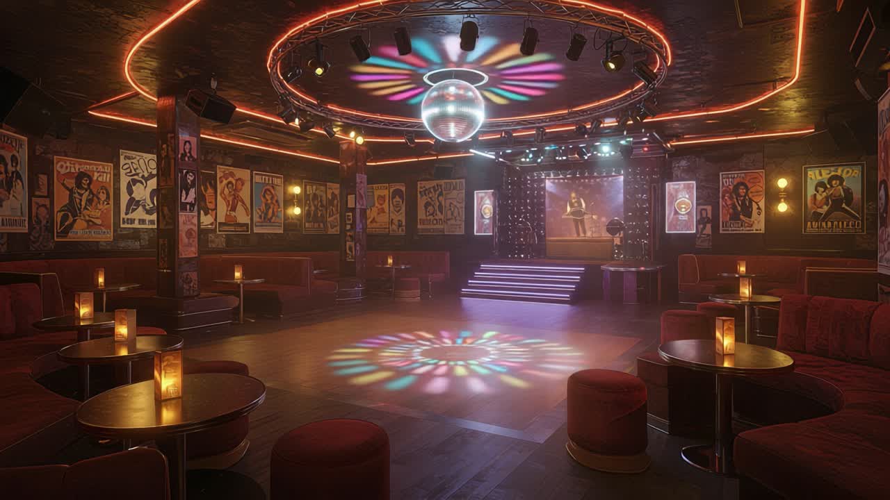 A Vibrant Nightclub Scene Featuring Colorful Lights and Elegant Decor, Perfect for Dancing and Entertainment with a Dynamic Atmosphere for Guests to Enjoy