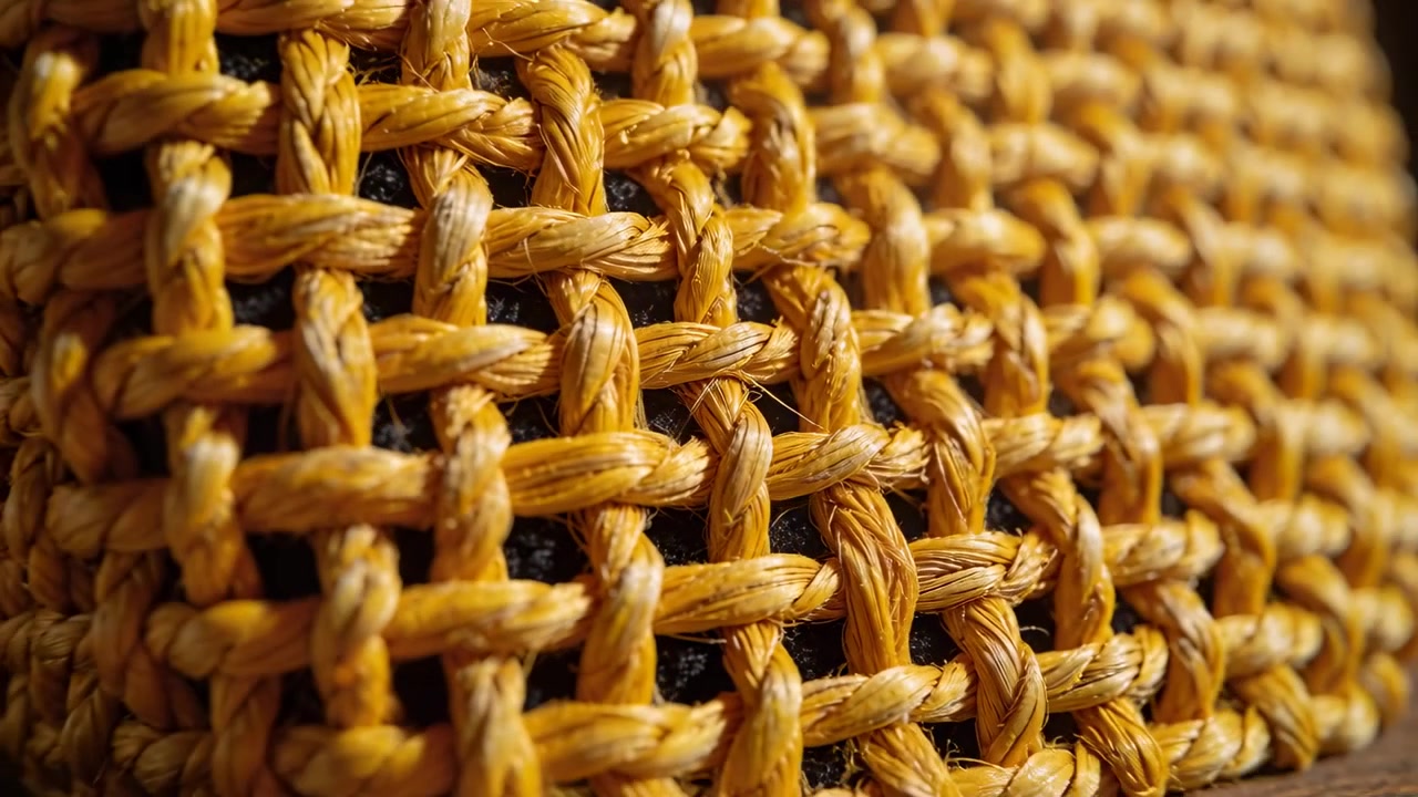 Fotocamera che regola la messa a fuoco rivelando fibre intrecciate su un tavolo di legno, mostrando un cesto intrecciato e capelli sparsi