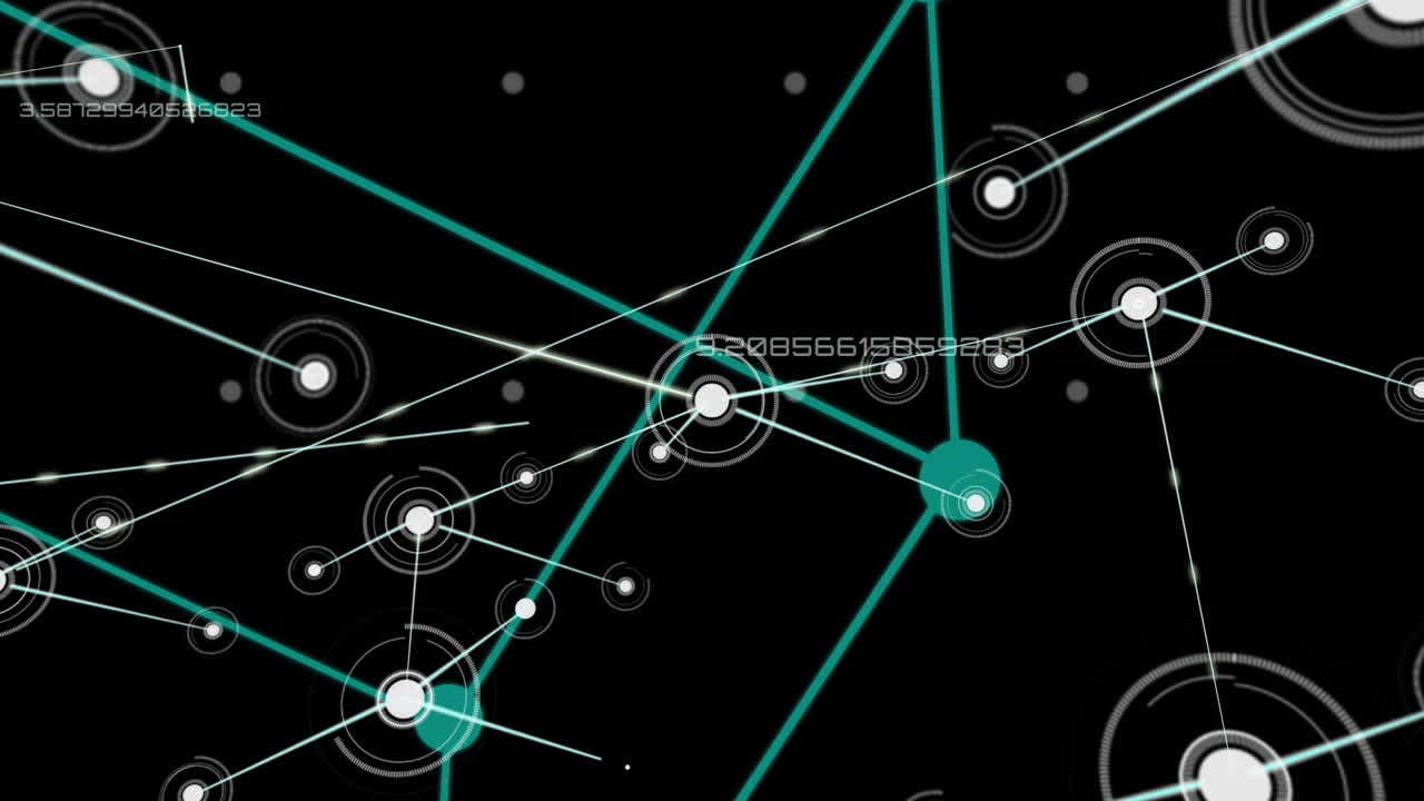 conectores en movimiento y datos digitales en fondo negro