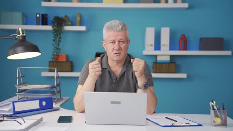 home office worker man gives motivational speech.