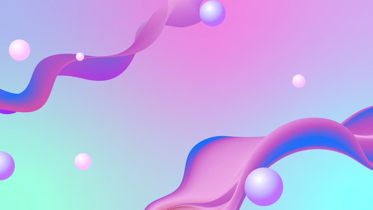 Abstract 3d sphere shapes and gradient waves loop animation. Modern background, seamless motion design, Memphis style. rainbow wave 4k poster banner. Purple, blue, pink color